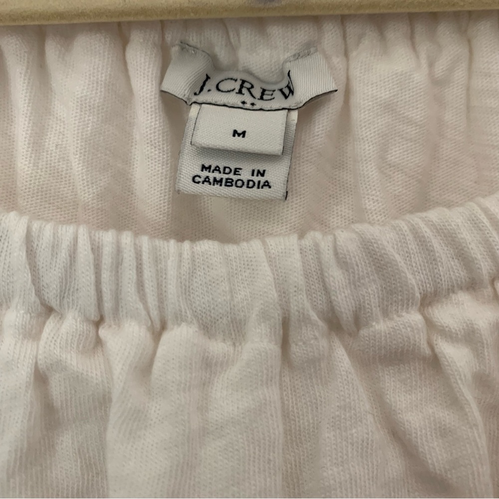 J. Crew Embroidered Off the Shoulder Ivory White Navy Top Medium - Picture 6 of 7